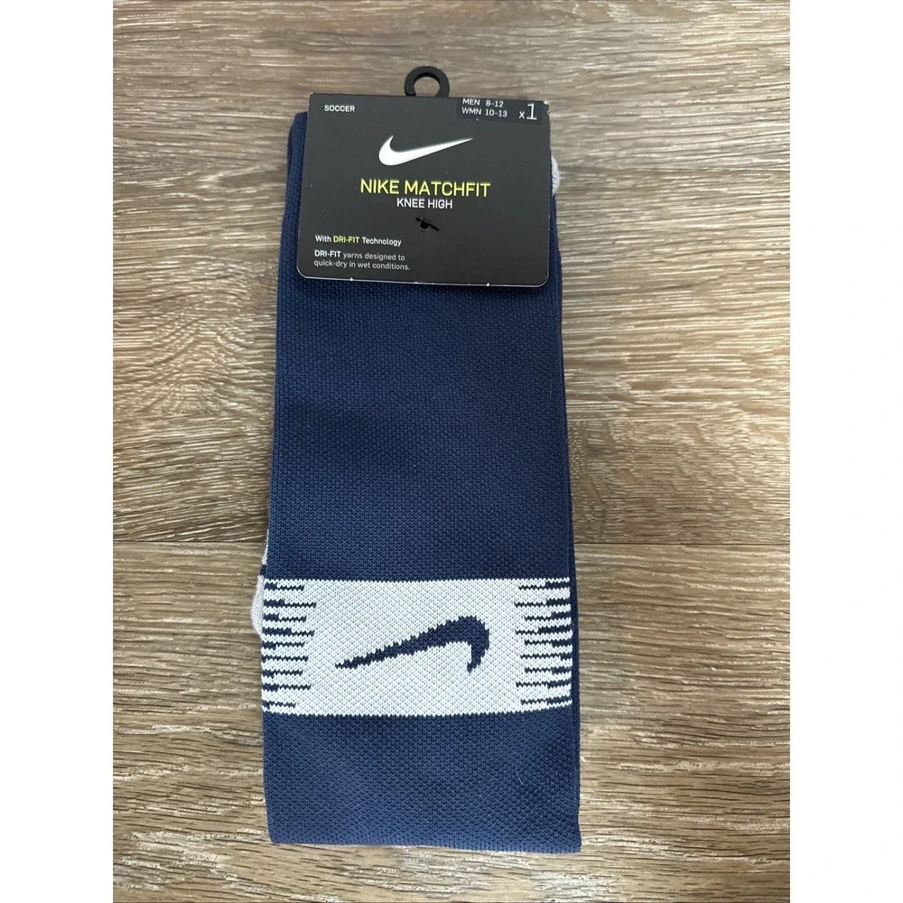 Nike MatchFit Knee High Soccer Socks Dri-FIT Cushioned Navy Large NWT